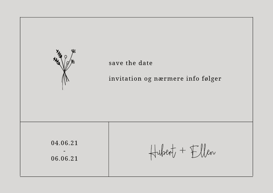 
                Sødeste save the date til jeres romantiske bryllup. En save the date er den perfekte måde til at sige til dine gæster at de skal sætte et kryds i kalenderen på jeres unikke dag. Til designet kommer også matchende elementer i form af invitation, velkomstskilt, salmehæfte, bordoversigt, menukort, drinkskort, takkekort mm. således I kan skabe en rød tråd for dagen.                